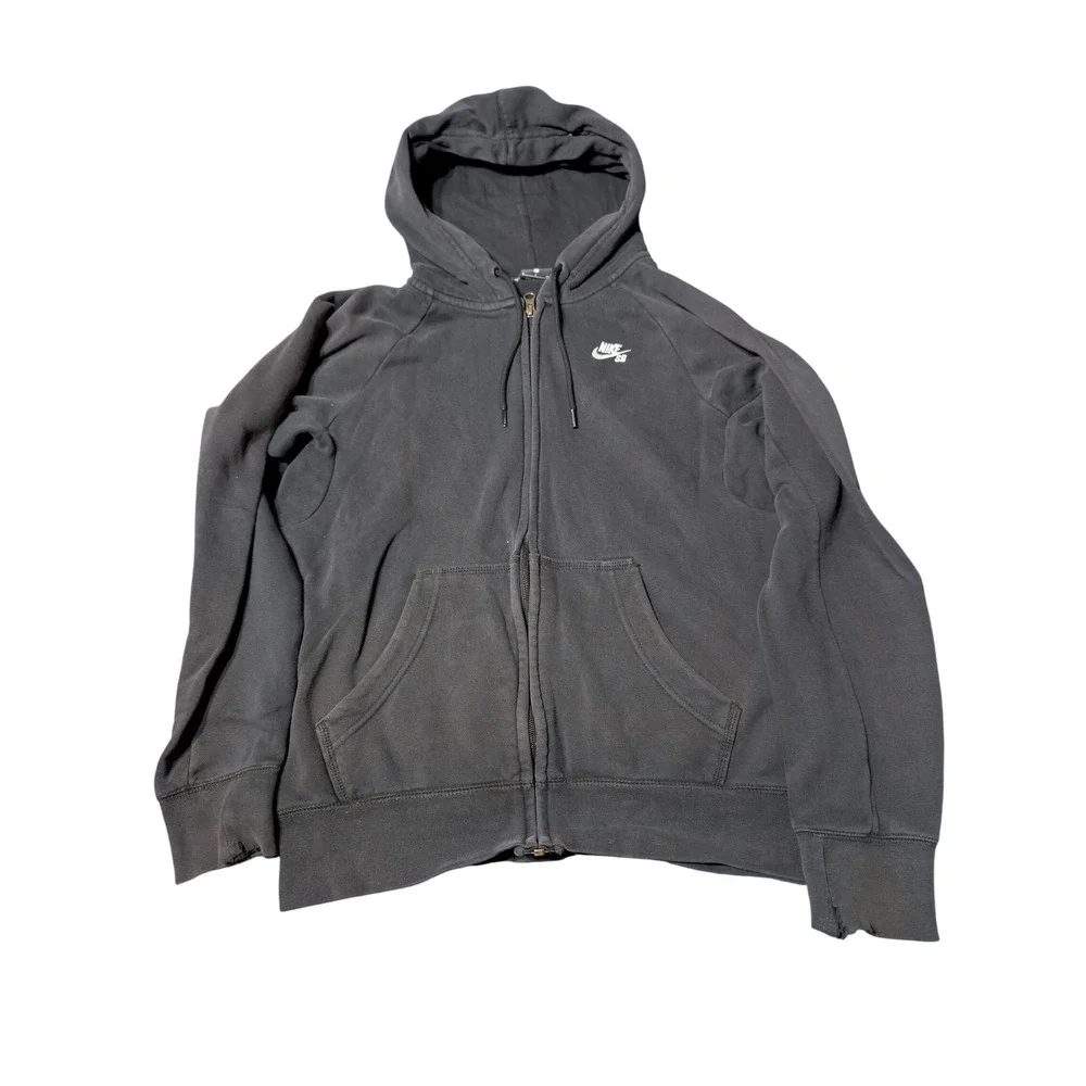 Nike SB Mens Full Zip Hoodie Faded Black‎ Distressed Skateboarding Sz S A4